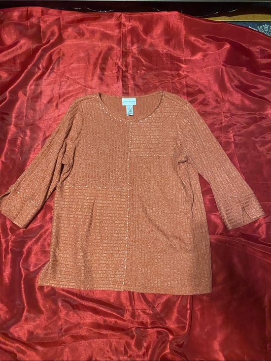Alfred Dunner Sweaters - Alfred Dunner Rust Orange Stud-Trim Scoop Neck Sweater